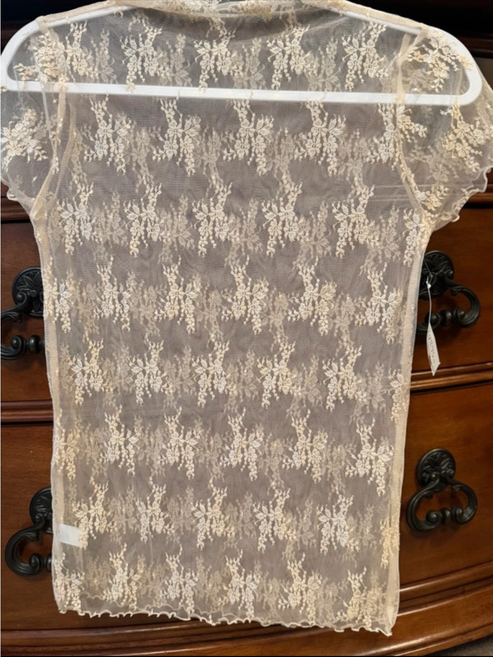 Zenana Sheer Lace Short Sleeve Cover-Up Top in Ivory
